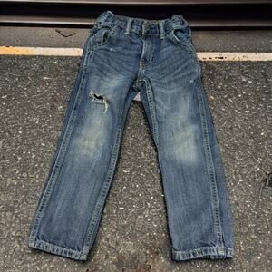 Gap Boys Jeans Sz 4‎ Straight Distressed Carpenter Medium Wash Blue Denim